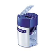Cylinder Handheld Pencil Sharpener, Two-Hole, 2.25" x 1.63" x 1.63", Blue/Silver