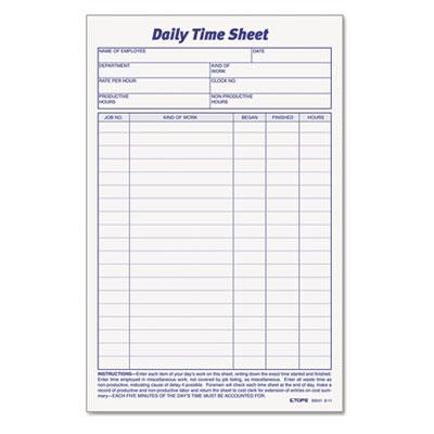 View larger image of Daily Time and Job Sheets, One-Part (No Copies), 8.5 x 5.5, 200 Forms/Pad, 2 Pads/Pack