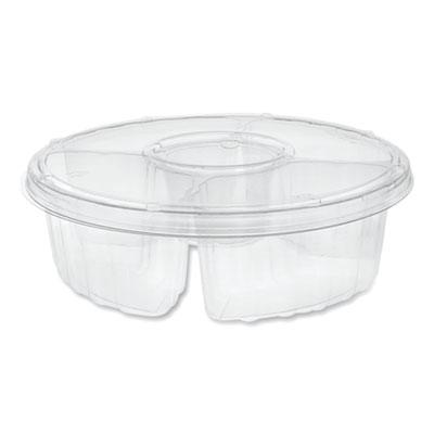 View larger image of Dip Cup Platter, 4-Compartment, 64 oz, 10" Diameter, Clear, Plastic, 100/Carton