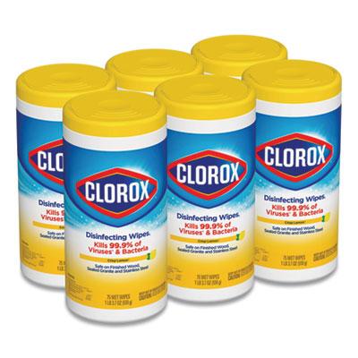View larger image of Disinfecting Wipes, 1-Ply, 7 x 7.75, Crisp Lemon, White, 75/Canister, 6 Canisters/Carton