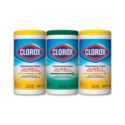 View larger image of Disinfecting Wipes, 1-Ply, 7 x 8, Fresh Scent/Citrus Blend, White, 75/Canister, 3 Canisters/Pack