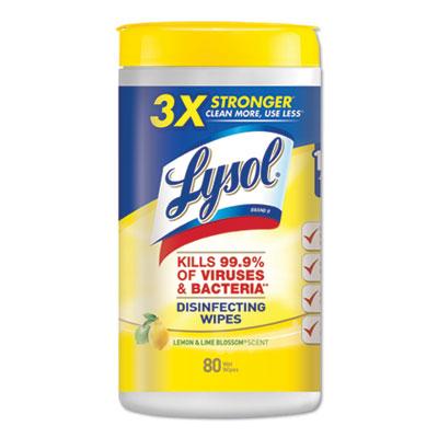 View larger image of Disinfecting Wipes, 1-Ply, 7 x 7.25, Lemon and Lime Blossom, White, 80 Wipes/Canister, 6 Canisters/Carton