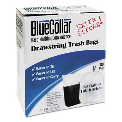 View larger image of Drawstring Trash Bags, 13 gal, 0.8 mil, 24" x 28", White, 80 Bags/Box, 6 Boxes/Carton