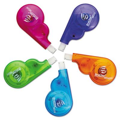 View larger image of DryLine Mini Correction Tape, 0.2" x 197", Non-Refillable, Assorted Color Applicators, 5/Pack