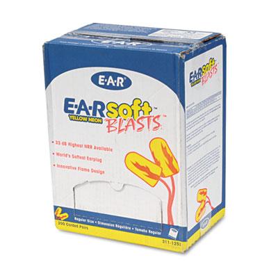 View larger image of E-A-Rsoft Blasts Earplugs, Corded, Foam, Yellow Neon, 200 Pairs/Box