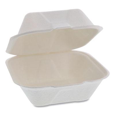 View larger image of EarthChoice Bagasse Hinged Lid Container, Single Tab Lock, 6" Sandwich, 5.8 x 5.8 x 3.3, Natural, Sugarcane, 500/Carton