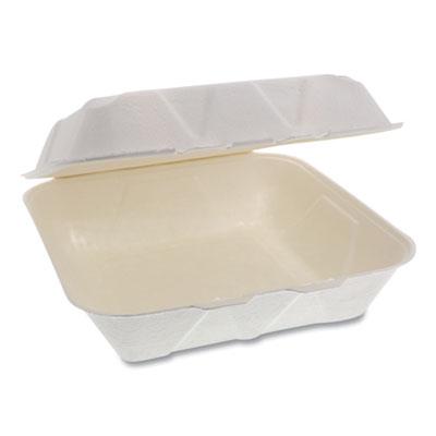 View larger image of EarthChoice Bagasse Hinged Lid Container, Dual Tab Lock Large Container, 9 x 9 x 3.5, Natural, Sugarcane, 150/Carton