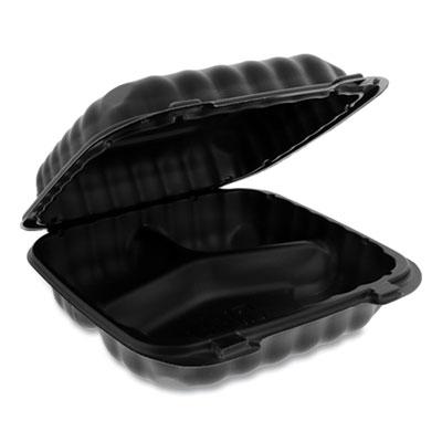 View larger image of EarthChoice SmartLock Microwavable MFPP Hinged Lid Container, 3-Compartment, 8.3 x 8.3 x 3.4, Black, Plastic, 200/Carton