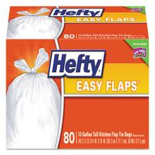 Easy Flaps Trash Bags, 13 gal, 0.69 mil, 23.75" x 28", White, 80 Bags/Box, 3 Boxes/Carton