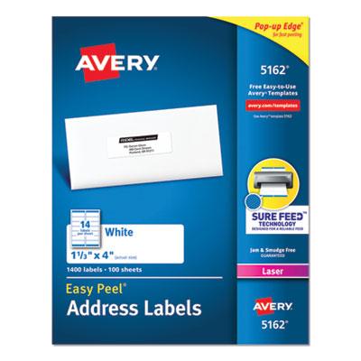 View larger image of Easy Peel White Address Labels w/ Sure Feed Technology, Laser Printers, 1.33 x 4, White, 14/Sheet, 100 Sheets/Box