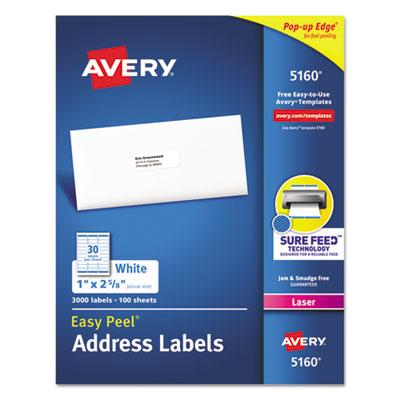 View larger image of Easy Peel White Address Labels w/ Sure Feed Technology, Laser Printers, 1 x 2.63, White, 30/Sheet, 100 Sheets/Box