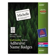 EcoFriendly Adhesive Name Badge Labels, 3.38 x 2.33, White, 160/Box