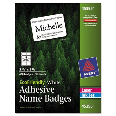 View larger image of EcoFriendly Adhesive Name Badge Labels, 3.38 x 2.33, White, 400/Box
