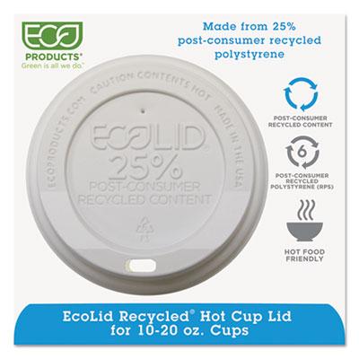 View larger image of EcoLid 25% Recycled Content Hot Cup Lid, White, Fits 10 oz to 20 oz Cups, 100/Pack, 10 Packs/Carton