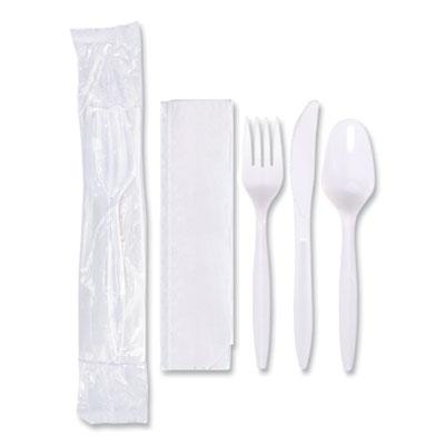View larger image of Economy Cutlery Kit, Fork/Knife/Spoon/Napkin, White, 250/Carton