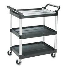 Three-Shelf Service Cart, Plastic, 3 Shelves, 200 lb Capacity, 18.63" x 33.63" x 37.75", Black
