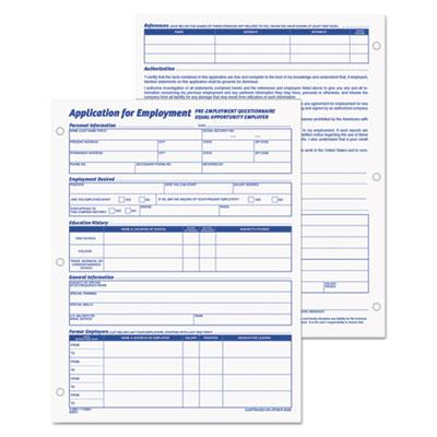 View larger image of Employee Application Form, One-Part (No Copies), 11 x 8.38, 50 Forms/Pad, 2 Pads/Pack