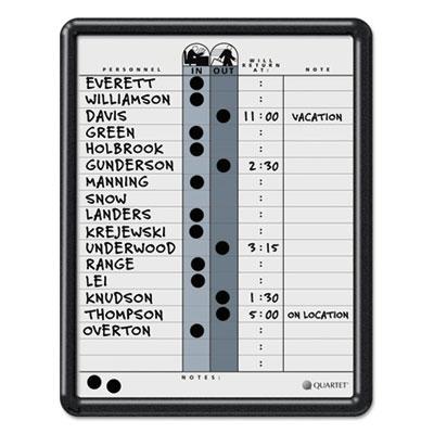 View larger image of Employee In/Out Board, 11 x 14, Porcelain White/Gray Surface, Black Plastic Frame
