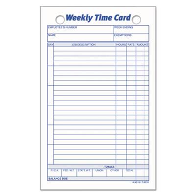 View larger image of Employee Time Card, Weekly, 4 1/4 x 6 3/4, 100/Pack