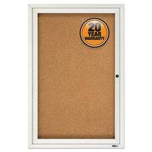 Enclosed Indoor Cork Bulletin Board with One Hinged Door, 24 x 36, Tan Surface, Silver Aluminum Frame