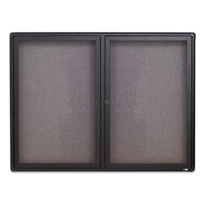 View larger image of Enclosed Indoor Fabric Bulletin Board with Two Hinged Doors, 48 x 36, Gray Surface, Graphite Aluminum Frame