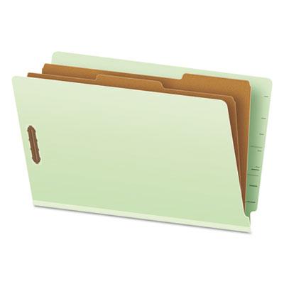 View larger image of End Tab Classification Folders, 2" Expansion, 2 Dividers, 6 Fasteners, Legal Size, Pale Green Exterior, 10/Box