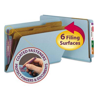 View larger image of End Tab Pressboard Classification Folders, Six SafeSHIELD Fasteners, 2" Expansion, 2 Dividers, Legal Size, Blue, 10/Box