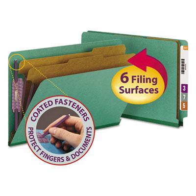 View larger image of End Tab Pressboard Classification Folders, Six SafeSHIELD Fasteners, 2" Expansion, 2 Dividers, Legal Size, Green, 10/Box
