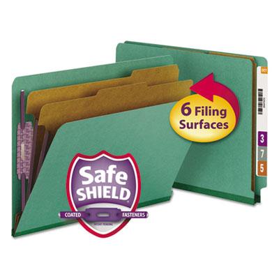 View larger image of End Tab Pressboard Classification Folders, Six SafeSHIELD Fasteners, 2" Expansion, 2 Dividers, Letter Size, Green, 10/Box