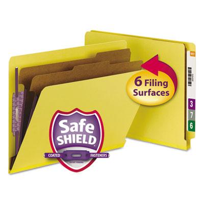 View larger image of End Tab Pressboard Classification Folders, Six SafeSHIELD Fasteners, 2" Expansion, 2 Dividers, Letter Size, Yellow, 10/Box