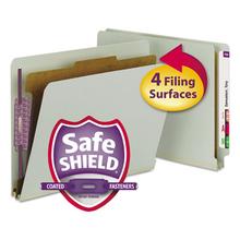End Tab Pressboard Classification Folders, Four SafeSHIELD Fasteners, 2" Expansion, 1 Divider, Letter Size, Gray-Green, 10/BX