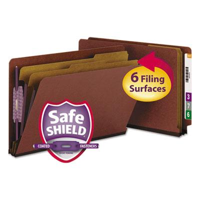 View larger image of End Tab Pressboard Classification Folders, Six SafeSHIELD Fasteners, 2" Expansion, 2 Dividers, Legal Size, Red, 10/Box