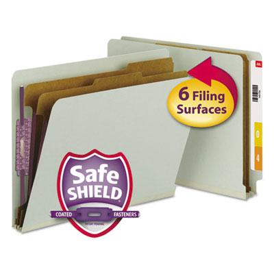 View larger image of End Tab Pressboard Classification Folders, Six SafeSHIELD Fasteners, 2" Expansion, 2 Dividers, Letter Size, Gray-Green, 10/BX