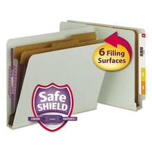 End Tab Pressboard Classification Folders, Six SafeSHIELD Fasteners, 2" Expansion, 2 Dividers, Letter Size, Gray-Green, 10/BX