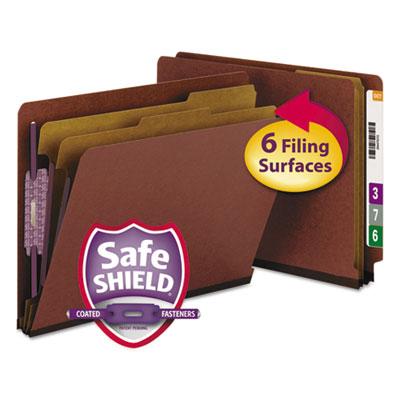 View larger image of End Tab Pressboard Classification Folders, Six SafeSHIELD Fasteners, 2" Expansion, 2 Dividers, Letter Size, Red, 10/Box