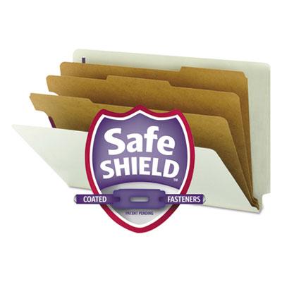 View larger image of End Tab Pressboard Classification Folders, Eight SafeSHIELD Fasteners, 3" Expansion, 3 Dividers, Legal Size, Gray-Green,10/BX