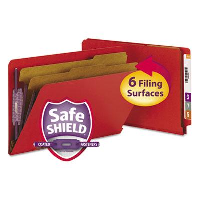 View larger image of End Tab Pressboard Classification Folders, Six SafeSHIELD Fasteners, 2" Expansion, 2 Dividers, Legal Size, Bright Red, 10/Box
