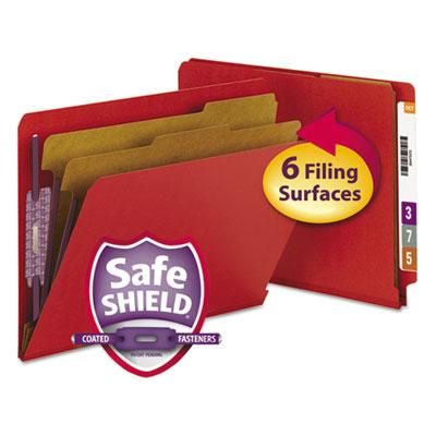 View larger image of End Tab Pressboard Classification Folders, Six SafeSHIELD Fasteners, 2" Expansion, 2 Dividers, Letter Size, Bright Red, 10/BX