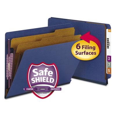 View larger image of End Tab Pressboard Classification Folders, Six SafeSHIELD Fasteners, 2" Expansion, 2 Dividers, Letter Size, Dark Blue, 10/Box