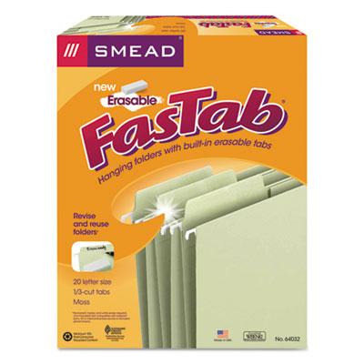 View larger image of Erasable FasTab Hanging Folders, Letter Size, 1/3-Cut Tabs, Moss, 20/Box