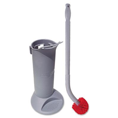 View larger image of Ergo Toilet Bowl Brush Complete: Wand, Brush Holder And Two Heads, Gray