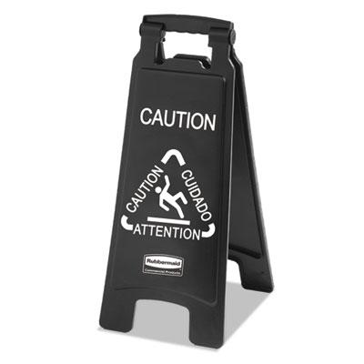 View larger image of Executive 2-Sided Multi-Lingual Caution Sign, Black/White, 10.9 x 26.1