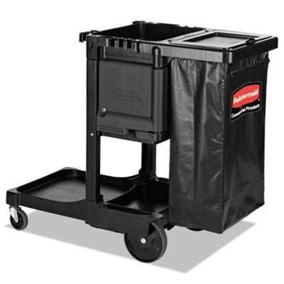 View larger image of Executive Janitorial Cleaning Cart, Plastic, 4 Shelves, 1 Bin, 12.1" x 22.4" x 23", Black