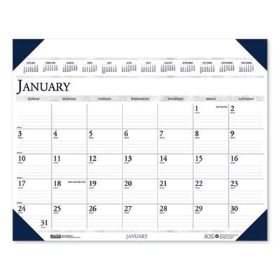 View larger image of Executive Monthly Desk Pad Calendar, 24 x 19, White/Blue Sheets, Blue Corners, 12-Month (Jan to Dec): 2024