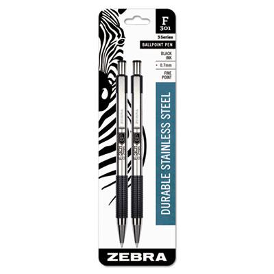 View larger image of F-301 Retractable Ballpoint Pen, 0.7 mm, Black Ink, Stainless Steel/Black Barrel, 2/Pack