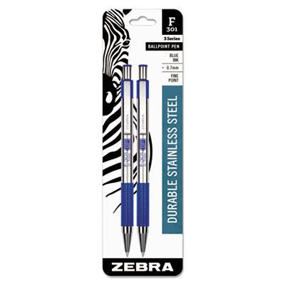 View larger image of F-301 Retractable Ballpoint Pen, 0.7 mm, Blue Ink, Stainless Steel/Blue Barrel, 2/Pack