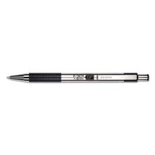 F-301 Retractable Ballpoint Pen, 1.6 mm, Black Ink, Stainless Steel/Black Barrel, Dozen