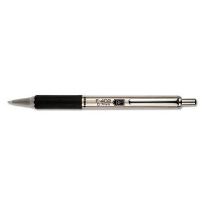 View larger image of F-402 Retractable Ballpoint Pen, 0.7mm, Black Ink, Stainless Steel/Black Barrel