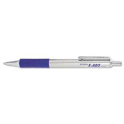 View larger image of F-402 Retractable Ballpoint Pen, 0.7mm, Blue Ink, Stainless Steel/Blue Barrel