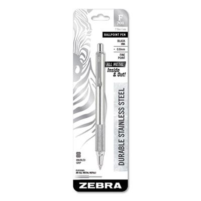 View larger image of F-701 Retractable Ballpoint Pen, 0.7mm, Black Ink, Stainless Steel/Black Barrel